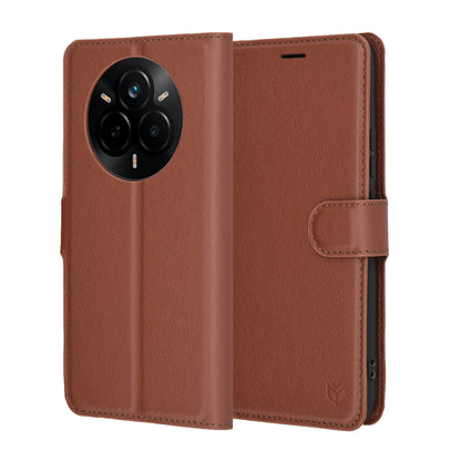 Hülle für Realme 14 Pro, Techsuit, Leder-Folio, Braun