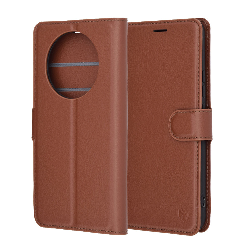 Hülle für Realme 14 Pro, Techsuit, Leder-Folio, Braun