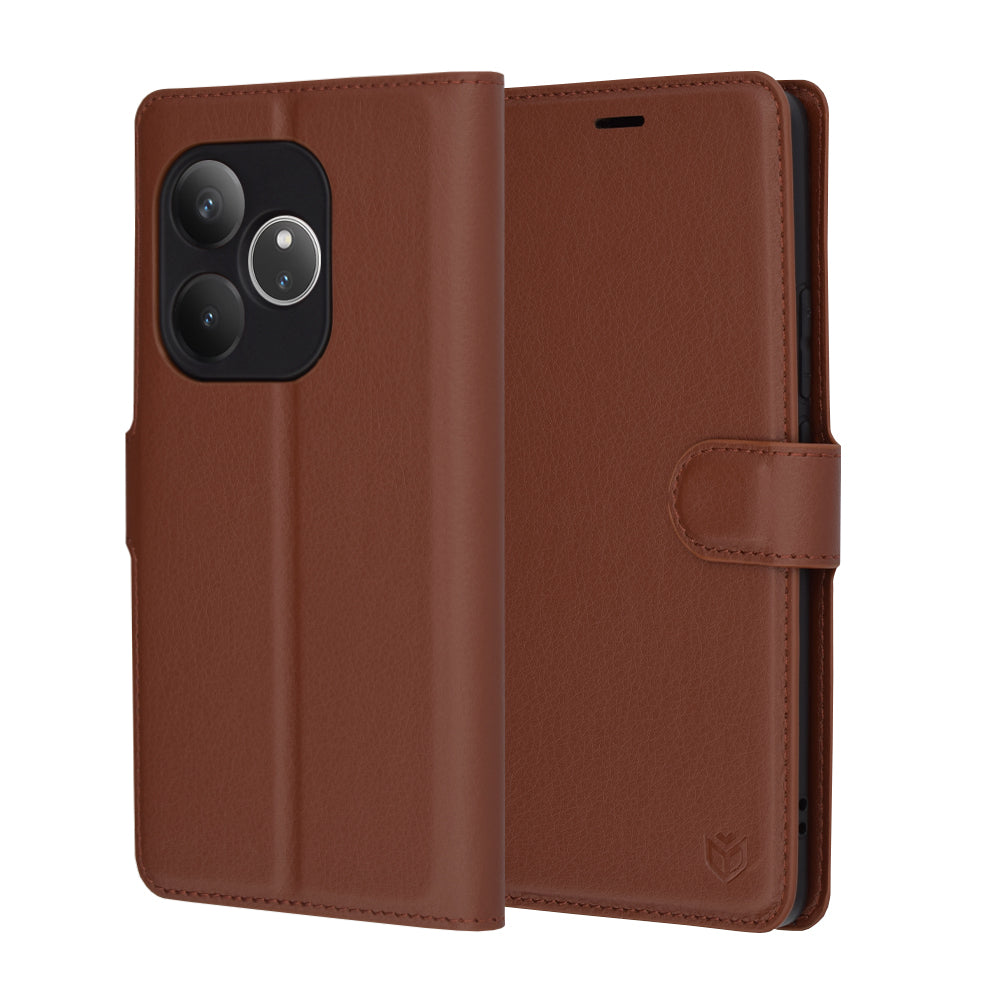Hülle für Realme GT 6T / GT 6, Techsuit, Leder-Folio, Braun
