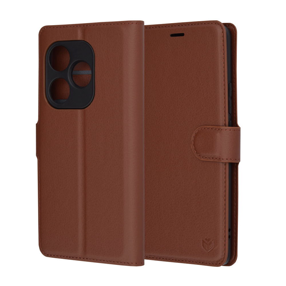 Hülle für Realme GT 6T / GT 6, Techsuit, Leder-Folio, Braun