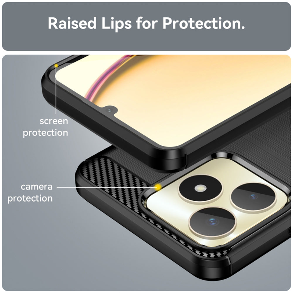 Hülle für Realme Note 50 / C51, Techsuit, Carbon, Schwarz