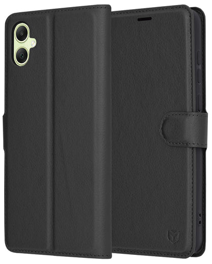 Hülle für Samsung Galaxy A05 A055, Techsuit, Leder-Folio, Schwarz