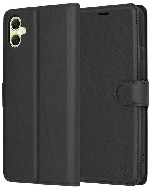 Hülle für Samsung Galaxy A05 A055, Techsuit, Leder-Folio, Schwarz