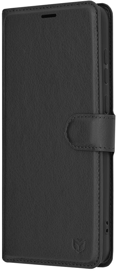 Hülle für Samsung Galaxy A05 A055, Techsuit, Leder-Folio, Schwarz