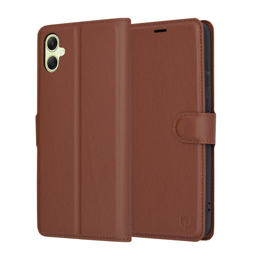 Hülle für Samsung Galaxy A05 A055, Techsuit, Leder-Folio, Braun