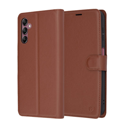 Hülle für Samsung Galaxy A14 A145 / A14 5G A146, Techsuit, Leder-Folio, Braun
