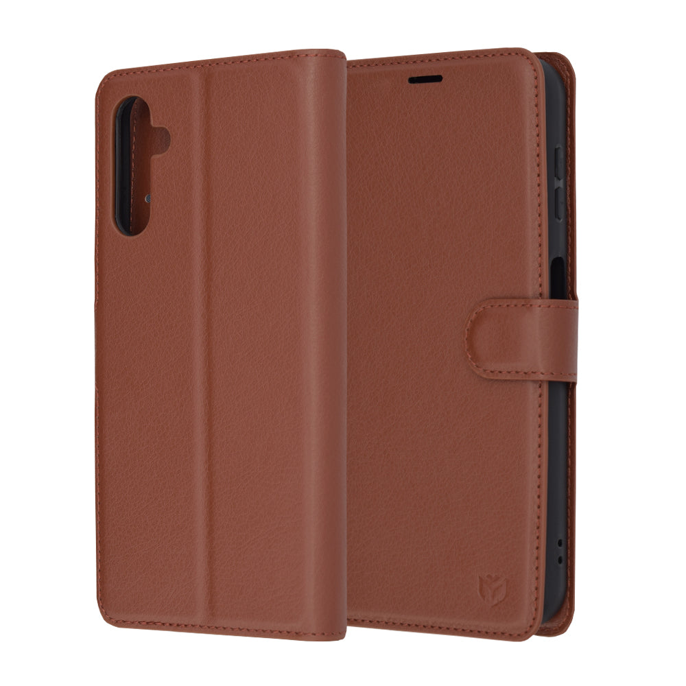 Hülle für Samsung Galaxy A14 A145 / A14 5G A146, Techsuit, Leder-Folio, Braun