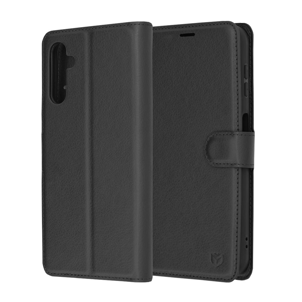 Hülle für Samsung Galaxy A14 A145 / A14 5G A146, Techsuit, Leder-Folio, Schwarz