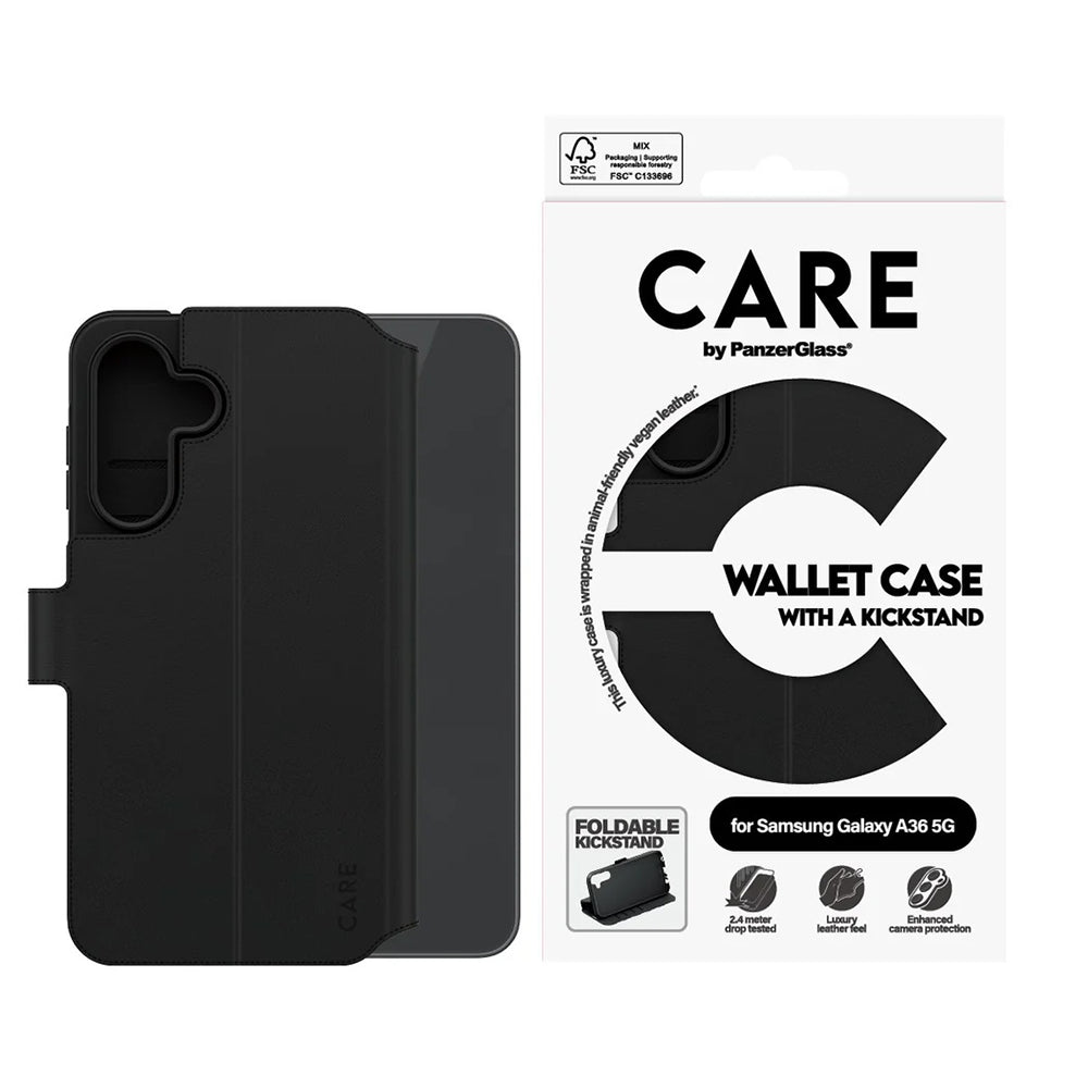 Hülle für Samsung Galaxy A36 A366, PanzerGlass, Care Feature Kickstand Wallet, Schwarz