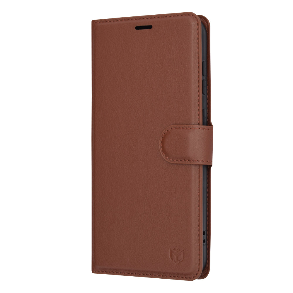 Hülle für Samsung Galaxy S23+ S916, Techsuit, Leder-Folio, Braun