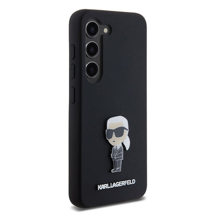 Hülle für Samsung Galaxy S23 S911, Karl Lagerfeld, Silicone Ikonik Karl Metal, Schwarz