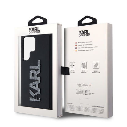 Hülle für Samsung Galaxy S23 Ultra S918, Karl Lagerfeld, 3D Rubber Glitter Logo, Schwarz