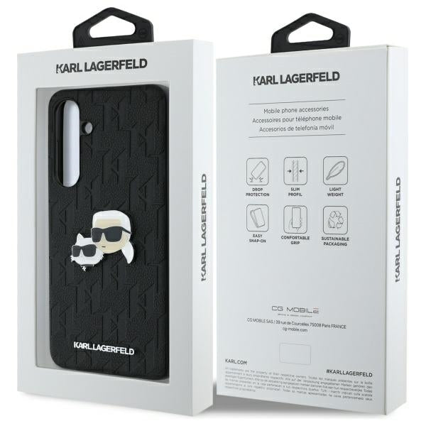 Hülle für Samsung Galaxy S24 FE S721, Karl Lagerfeld, Monogramm Karl & Choupette's Köpfe, Schwarz