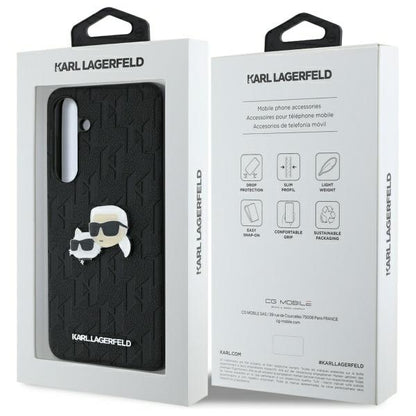 Hülle für Samsung Galaxy S24 FE S721, Karl Lagerfeld, Monogramm Karl & Choupette's Köpfe, Schwarz