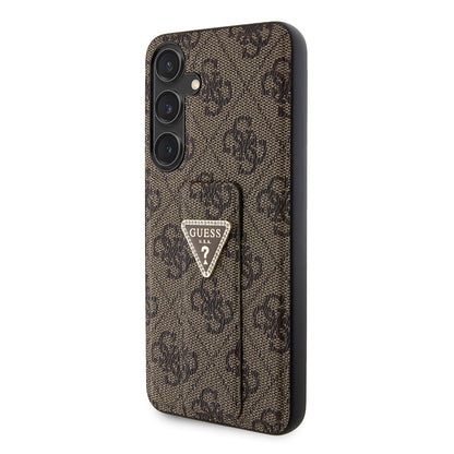 Hülle für Samsung Galaxy S24+ S926, Guess, Grip Stand 4G Triangle Strass, Braun