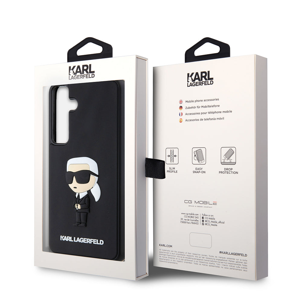 Hülle für Samsung Galaxy S24+ S926, Karl Lagerfeld, 3D Rubber Ikonik Karl, Schwarz