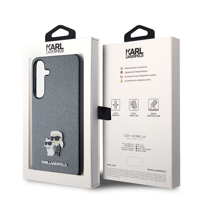 Case for Samsung Galaxy S24+ S926, Karl Lagerfeld, Saffiano Karl & Choupette Metal, Grey