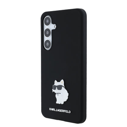 Hülle für Samsung Galaxy S24+ S926, Karl Lagerfeld, Silicone Choupette Metal, Schwarz