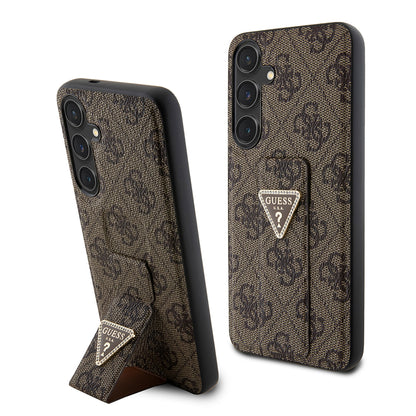 Case for Samsung Galaxy S24 S921, Guess, Grip Stand 4G Triangle Strass, Brown