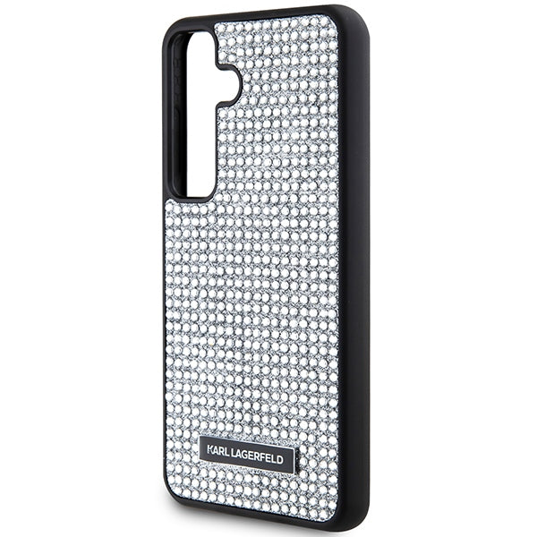 Hülle für Samsung Galaxy S24 S921, Karl Lagerfeld, Rhinestone Metal Plate, Silbern