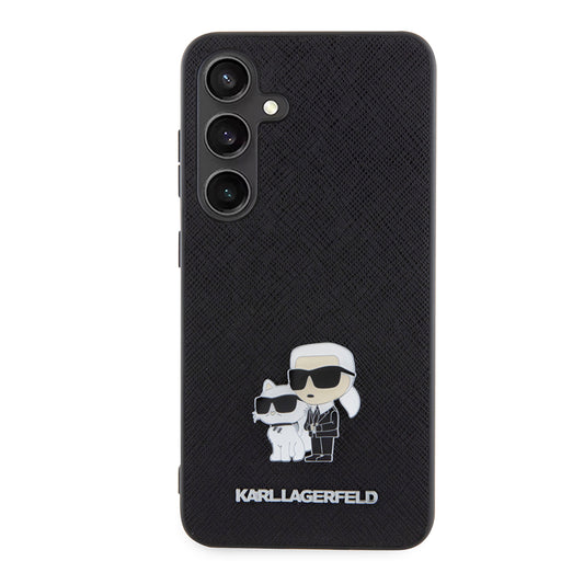 Hülle für Samsung Galaxy S24 S921, Karl Lagerfeld, Saffiano Karl & Choupette Metal, Schwarz