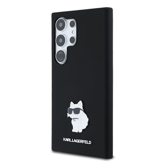 Hülle für Samsung Galaxy S24 Ultra S928, Karl Lagerfeld, Silicone Choupette Metal, Schwarz
