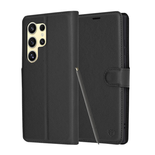 Hülle für Samsung Galaxy S24 Ultra S928, Techsuit, Leder-Folio, Schwarz