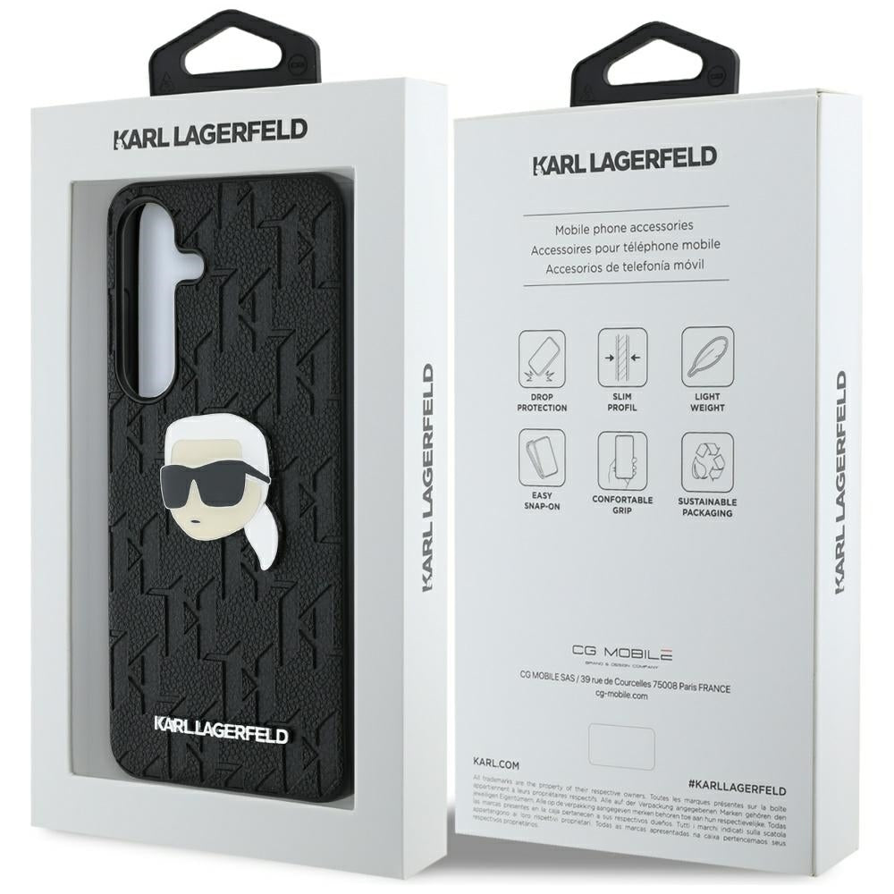 Hülle für Samsung Galaxy S25+ S936, Karl Lagerfeld, Monogram Karl's Head, Schwarz