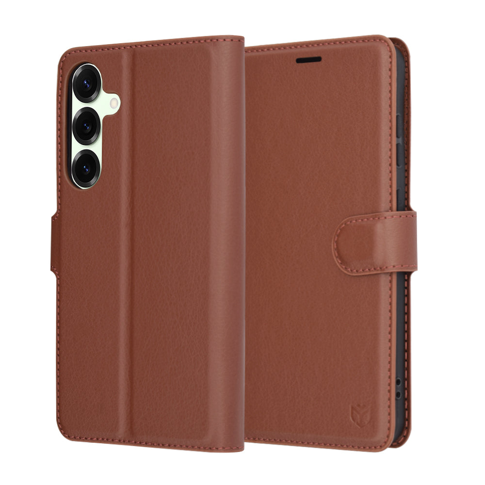 Hülle für Samsung Galaxy S25+ S936, Techsuit, Leder-Folio, Braun