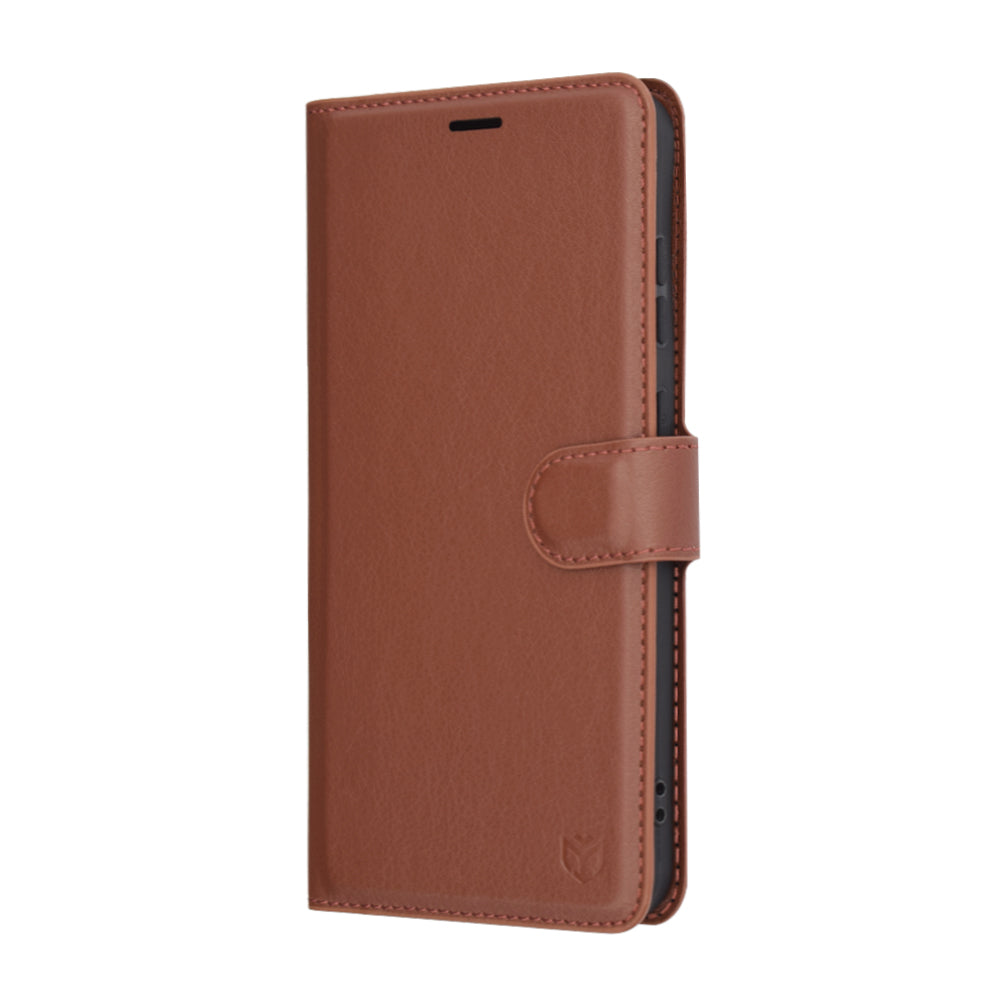 Hülle für Samsung Galaxy S25+ S936, Techsuit, Leder-Folio, Braun