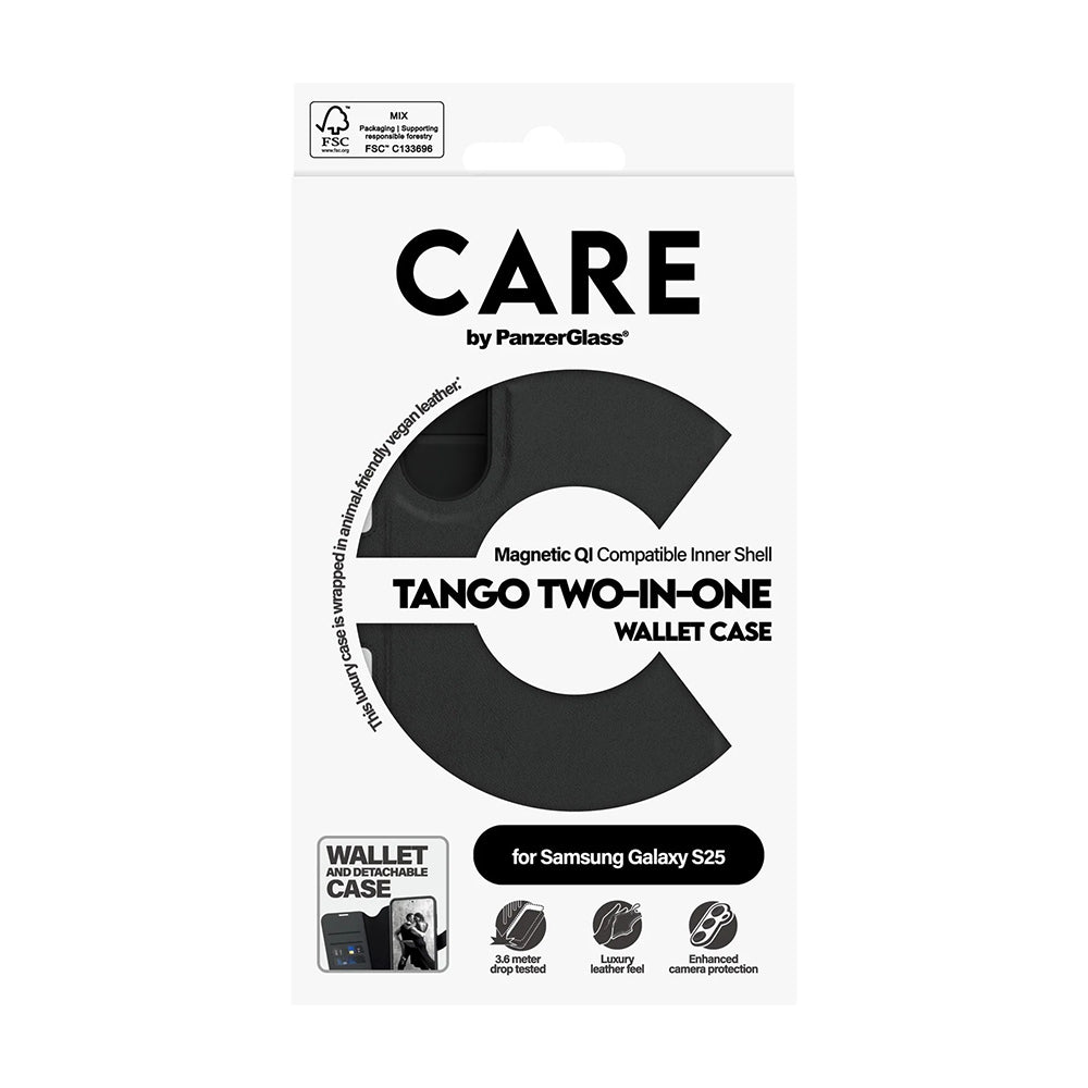 Hülle für Samsung Galaxy S25 S931, PanzerGlass, Care Feature Tango Two-in-One, Schwarz