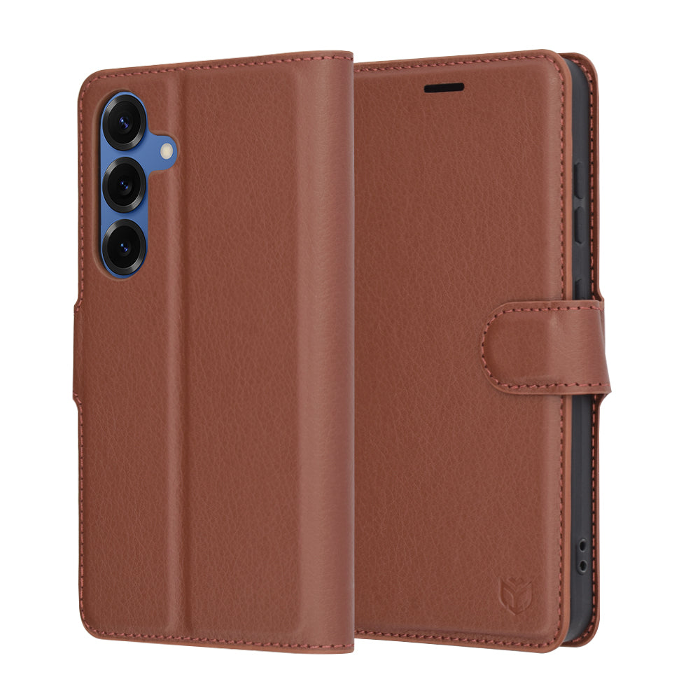 Hülle für Samsung Galaxy S25 S931, Techsuit, Leder-Folio, Braun