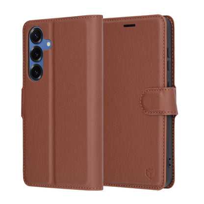 Hülle für Samsung Galaxy S25 S931, Techsuit, Leder-Folio, Braun