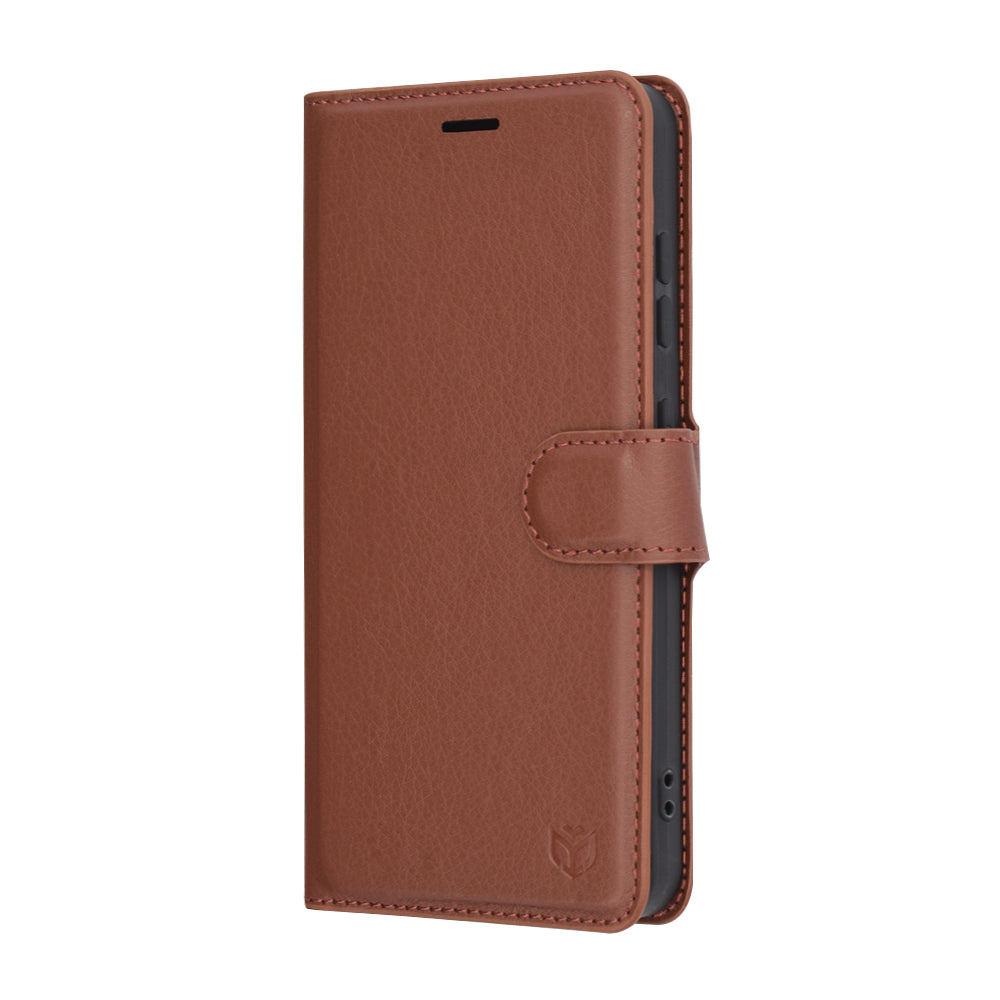 Hülle für Samsung Galaxy S25 S931, Techsuit, Leder-Folio, Braun