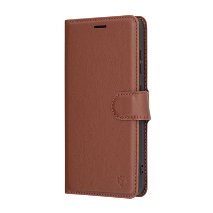 Hülle für Samsung Galaxy S25 S931, Techsuit, Leder-Folio, Braun