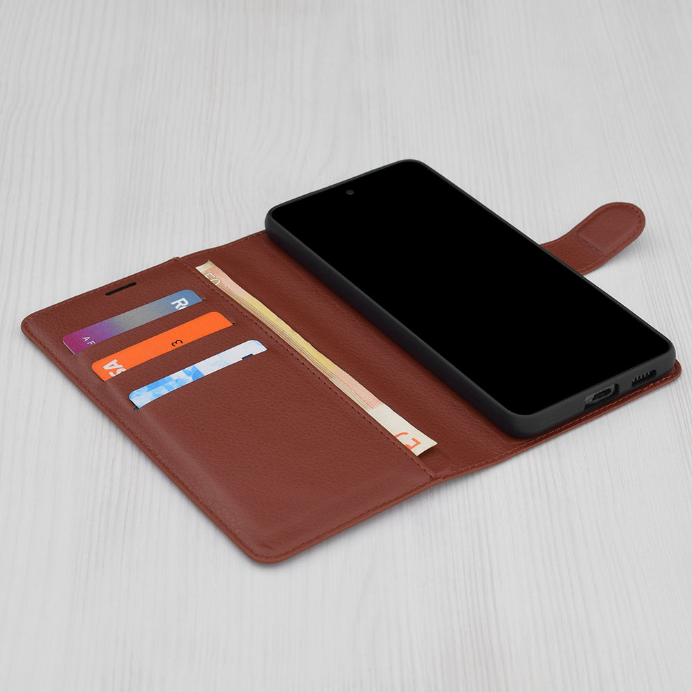 Hülle für Samsung Galaxy S25 S931, Techsuit, Leder-Folio, Braun