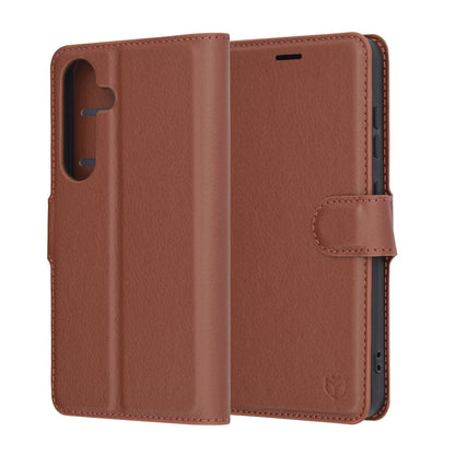 Hülle für Samsung Galaxy S25 S931, Techsuit, Leder-Folio, Braun