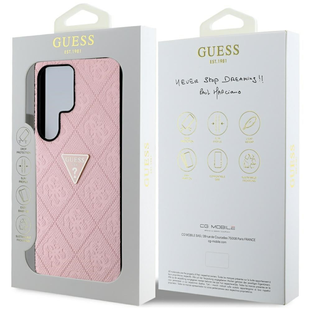 Hülle für Samsung Galaxy S25 Ultra S938, Guess, Grained Hot Stamp 4G Triangle, Rosa