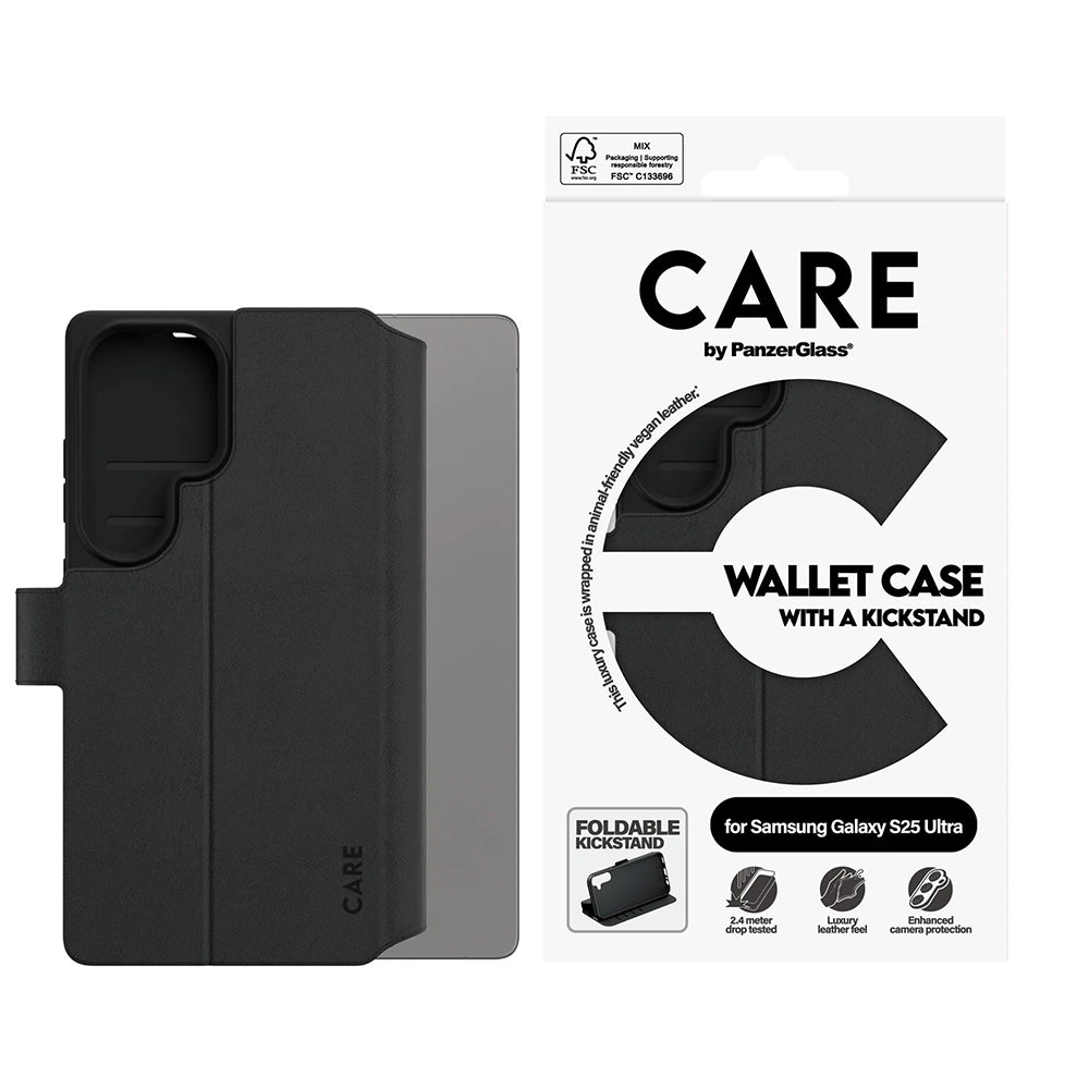 Case for Samsung Galaxy S25 Ultra S938, PanzerGlass, Care Feature Kickstand Wallet, Black