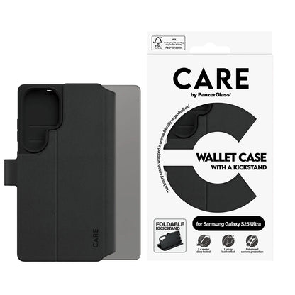 Case for Samsung Galaxy S25 Ultra S938, PanzerGlass, Care Feature Kickstand Wallet, Black