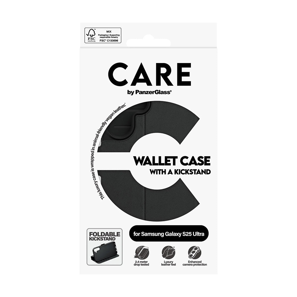 Case for Samsung Galaxy S25 Ultra S938, PanzerGlass, Care Feature Kickstand Wallet, Black