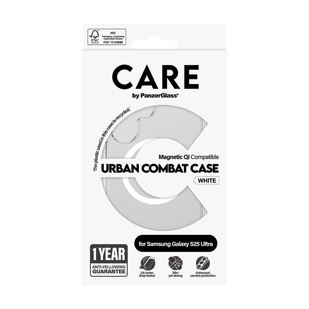 Hülle für Samsung Galaxy S25 Ultra S938, PanzerGlass, Care Urban Combat, Transparent Weiß