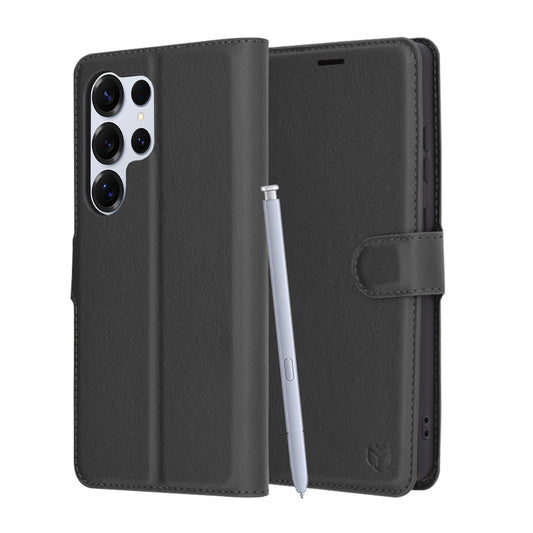 Hülle für Samsung Galaxy S25 Ultra S938, Techsuit, Leder-Folio, Schwarz