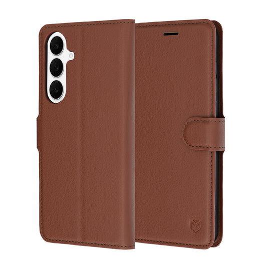 Hülle für Samsung Galaxy S26 FE / S25 FE, Techsuit, Leder-Folio, Braun