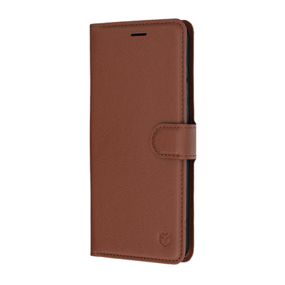 Hülle für Samsung Galaxy S26 FE / S25 FE, Techsuit, Leder-Folio, Braun