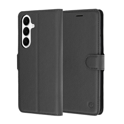 Hülle für Samsung Galaxy S26 FE / S25 FE, Techsuit, Leder-Folio, Schwarz