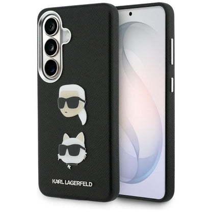 Hülle für Samsung Galaxy S26 Plus S947, Karl Lagerfeld, Saffiano Karl & Choupette's Head Pin, Schwarz