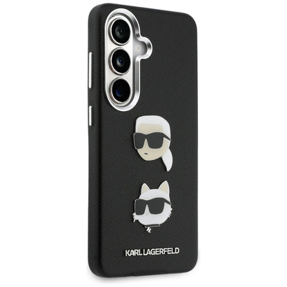 Hülle für Samsung Galaxy S26 Plus S947, Karl Lagerfeld, Saffiano Karl & Choupette's Head Pin, Schwarz