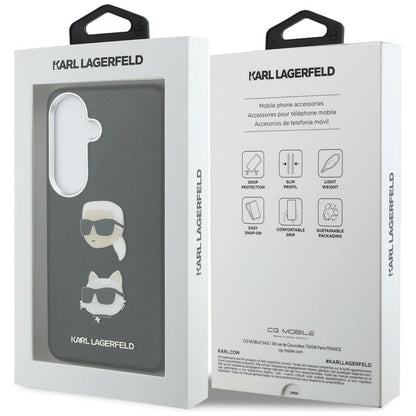 Hülle für Samsung Galaxy S26 Plus S947, Karl Lagerfeld, Saffiano Karl & Choupette's Head Pin, Schwarz