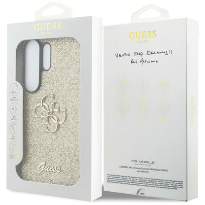 Hülle für Samsung Galaxy S26 Ultra S948, Guess, Fixed Glitter Big 4G Metal Frame, Gold